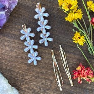 Set of 4 Pearl Gold Hair Clips Pins Barrettes NEW